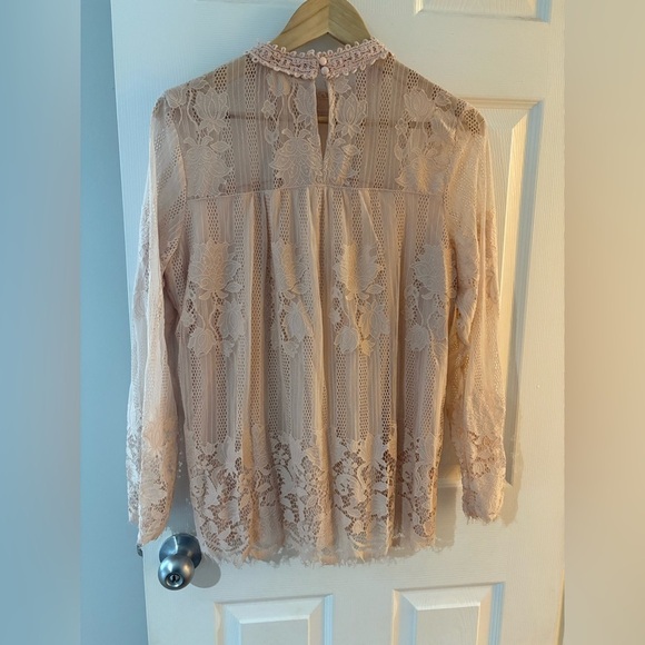 Ultra Pink long sleeve high neck lace pink top size medium lined - Picture 6 of 11